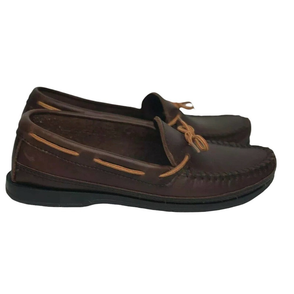 Womens Minnetonka Dark Brown Leather Slip On Tie‎ Moccasin Loafer Shoes Size 6.5